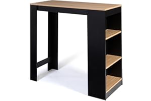 IDMarket – Mesa de bar Barth de 2 a 4 personas, madera negra y bandeja de madera