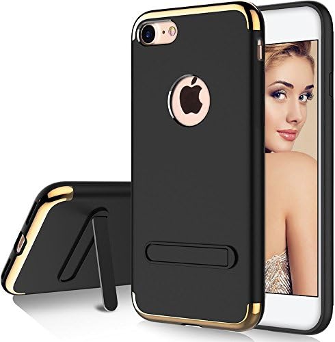 iPhone 7 Case, AOLOK Stylish Slim Hard Case [Metal Plate] [Anti-Scratch] Shockproof Electroplate Frame with [Metal Kickstand ] For iPhone 7 4.7 inch(Black)