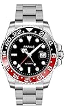 PARNIS Herren Automatikuhr 2034 BLACK & RED GMT Saphirglas...