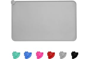 MOACC Tapis Gamelle Chien, Tapis d’Alimentation pour Chat en Silicone aux Normes FDA, Imperméable et Antidérapant, Gris, 47 X 30 cm