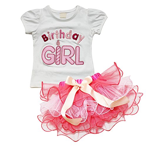 EFE Baby Girls 2pcs Birthday Outfits Top T Shirt Pink Ruffle Tutu Dress Petti Skirt Clothing Set Pink 12-18 Months