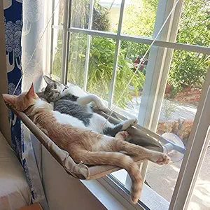 Negaor Cat Window Perch Hammock Window Mounted Cat Bed Cooling Breathable Canvas Suction Cups Sunbath Hammock Bed for Cats Dogs