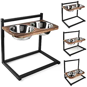 Emfogo Dog Cat Bowls Raised Dog Bowl Stand Feeder Adjustable Elevated 3 Heights5in 9in 13in with Stainless Steel Food and Water Bowls for Small to Large Dogs and Cats 16.5x16 inch