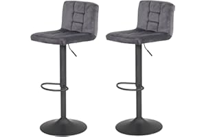 ‎HELA TISCHE Hela Tische, 2er Set Barhocker Amanda, Bezug Samtvelour Grau, Gestell Grau drehbar 360°, Trompetenfuß, Liftfunktion