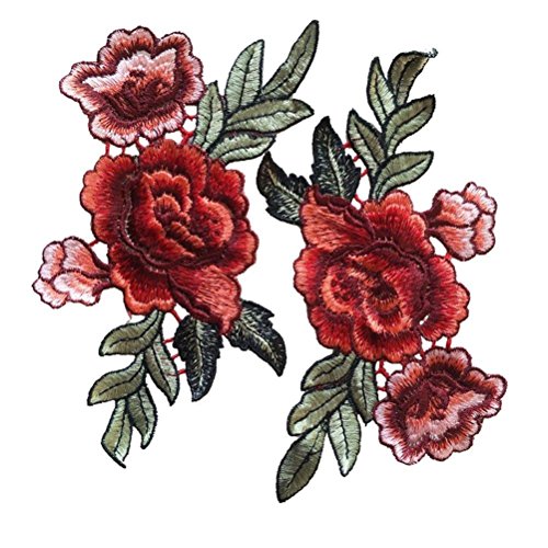 SevenMye 2 Stickerei Pfingstrose Blume nähen auf Patch-Abzeichen gestickte Blumenkragen-Fehlschlag-Kleid-Beutel Applique