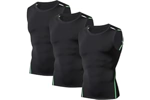LUWELL PRO Compression Tops for Men Quick Dry 3 Pack Vest Tops T Shirts Mens Running Tank Top for Training,Basketball,Gym