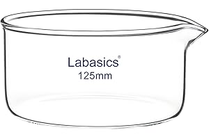 Labasics Crystallizing Dish with Spout and Heavy-Duty Rim, Thick-Walled Design High Borosilicate Glass Reusable Crystallizing Dishes for Crystallization and Evaporation, 500 ml Capacity OD 125 mm