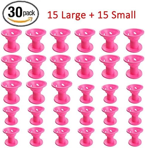 WPQES Hair Care Rollers Hair Curlers Silicone No Clip Hair Style Rollers Soft Magic DIY Curling Hairstyle Tools Hair Accessories Pink 30 PCS