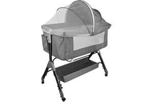 OHMG 3 en 1 Berceau Cododo,Lit Cododo Bebe Pliable,0-36 Mois,20 kg Max,Réglable Inclinaisons et 4 Hauteurs,Système Coulissant,Matelas Confort,Grand Panier (Gris（104 * 52 * 100-110cm）)