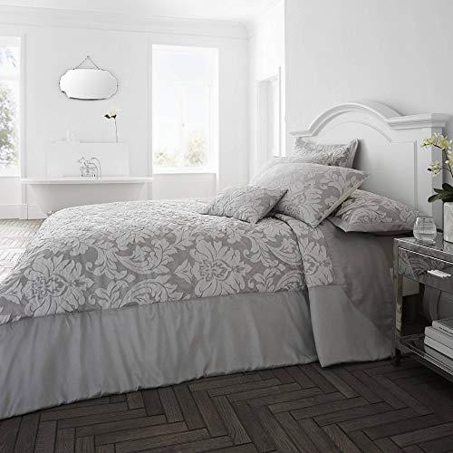 Happy Linen Company Couvre-lit matelassé et Housses décoratives pour Oreiller - Motif floqué Floral/Jacquard damassé - Gris Ardoise