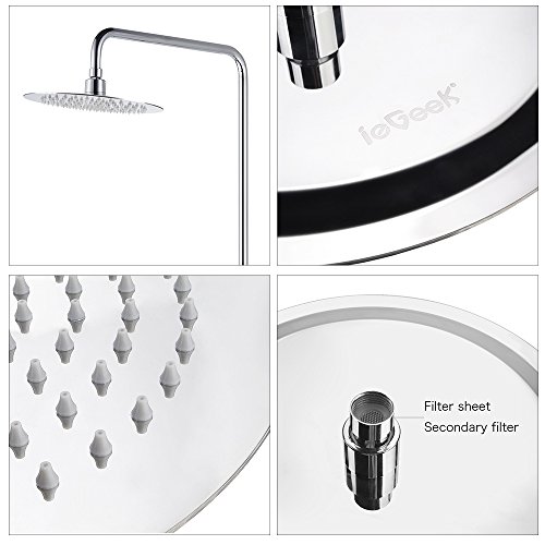 ieGeek 10 Zoll Regendusche Einbauduschköpfe Edelstahl Duschkopf Regenbrause Brausekopf aus Edelstahl mit Anti-Kalk-Düsen poliert Spiegeleffekt hochglänzend - 7