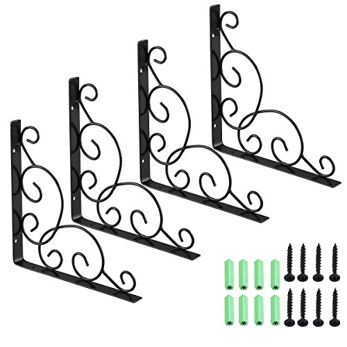 Preisvergleich Produktbild WINOMO 4pcs Regal Klammern Wand montiert Floral Regal Klammern schwarz