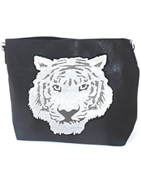 Shopper mit Strass Tiger schwarz 42x32x13cm