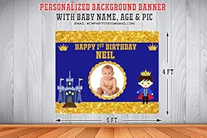 WoW Party Studio Personalized Royal Prince Theme Party Happy Birthday Decorations Background / Backdrop Banner with Birthday Boy/Girl Name, Age & Photo (4ft x 5ft)