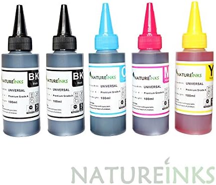 500ml Universal Premium dye Refill Printer Ink Bottles kit includes 200ml x Black, 100ml x Cyan , 100ml x Magenta and 100ml x Yellow Refillable cartridges or CISS system by Natureinks