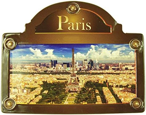 Souvenirs of France - 'Paris Aerial View' Street Plate Metal Magnet - Brown