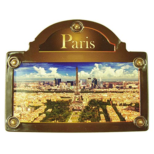 Souvenirs of France - 'Paris Aerial View' Street Plate Metal Magnet - Brown