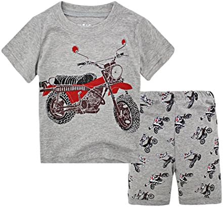 Tarkis 1-7 Years Boys Pyjamas Motorcycle Short Sleeve Cotton T-Shirt Top and Shorts Summer Outfits Set