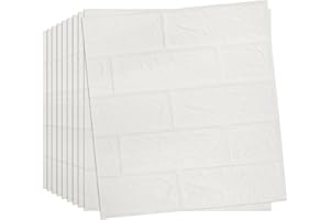 Tarwanear 50PCS White Brick Wallpaper 38×35cm 3D Wall Panels Brick Pattern Self Adhesive Wall Tiles Masonry Effect Waterproof Wall Stickers for Bedroom Living Room Kitchen