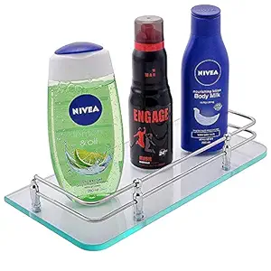 Klaxon Premium Transparent Glass Shelf for Bathroom/Wall Shelf/Storage Shelf (12x6 Inches)