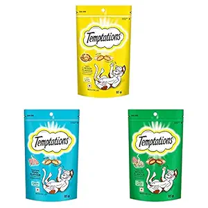 Temptations Cat Treat, Tasty Chicken Flavour - 85 g&Temptations Cat Treat, Tempting Tuna Flavour - 85 g&Temptations Cat Treat, Seafood Medley Flavour - 85 g