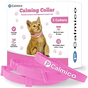 Calmico Calming Collar for Cats 3 Pk Natural Calm Stress Relief Pheromone for Anxiety, Aggressive or Anxious Cats & Kittens While Traveling, Vet Visits, Grooming & More - Breakaway Design - Pink