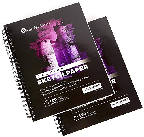 Castle Art Supplies Artists Sketch Books (2 Sketch Pad Pack) 9 x 12, 200 Sheets of Sketch Paper Ideal for Drawing and School Supplies - Acid Free and Excellent Value
