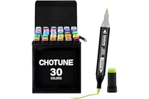 CHOTUNE Pennarelli 30 Colori，Impermeabili Marcatore Doppia Punta Design Morbido Della Testa，Marker Set Facile da Miscelare per Schizzi e Illustrazioni, con Base e Borsa per il Trasporto