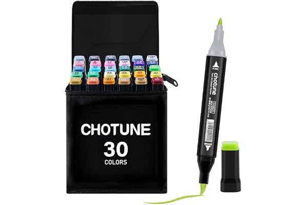 CHOTUNE 30 Couleurs Marqueurs, Coffret de Marqueurs à Pointe Souple, Stylos Marqueur À Pointe Douce Avec Sac et Base Noirs