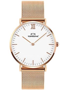 ORIGINAL TORGOVE® Armbanduhr Analog Edelstahl Quarz Damen / Herren / Unisex (Rose-Gold)