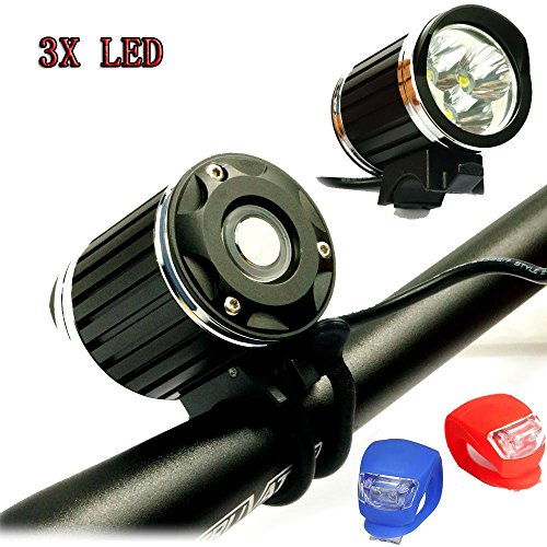 LED Luz Blanco Camping,Linterna LáMPARA para bicicletas bici CREE XM-L T6 - Luz LED frontal para manillar de bicicleta con 2 x Luz Luces Lámpara Trasera para Bici Bicicleta (3X)