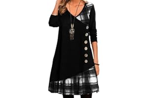 Onsoyours Robe Femmes Casual Automne Bouton Manches Longues Robe Chic Imprimé Patchwork Écossais À Grand Swing Mi-Longue Robe Chic Décontracté Robe De Soirée