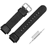 Lineon 18mm Nylon & Leather Nato Style Watch Strap Cut Pattern Specially Compatible With CASI0 Royale AE-1200WH AE 1200 WH with Tool & Pins: 