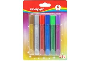 Pegamento Escolar en Tubo 10 g con Purpurina - Caja de 6 - Colores Pastel - Secado Rápido - Función 3D - Material Escolar Ideal para Manualidades - Keyroad