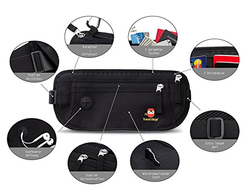 Premium Bauchtasche für Damen & Herren – 100% Top-Qualität – Schütze Deine Wertsachen / Travel Ninja Gürteltasche & Hüfttasche Extra flach / Reise-Bauchtasche im Urlaub – Schwarz - 2