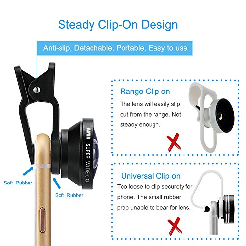 AMIR Fisheye Objektiv, 3 in 1 Clip-On Fischauge Objektiv & 0.4X Weitwinkel &10X Makro-Objektiv, Clip-on Handy Objektiv, Kamera Objektiv Kits fÃ¼r iPhone 7 6 6S 6S Plus & Die meisten Smartphone