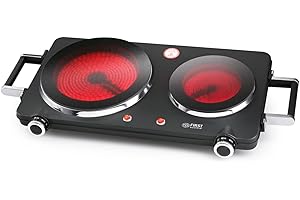 TZS First Austria placa vitrocerámica infrarrojos doble | Compatible con todo tipo de ollas | Placas 22 cm y 16,5 cm | Calentamiento rápido, regulación continua | Camping, mudanza, apartamento