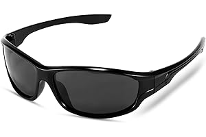 Ulsam Men's Polarised Sunglasses - UV400 Protection, Matte Black Wrap Around, Classic Retro Style, Ultra-light for Driving, Cycling & Fishing