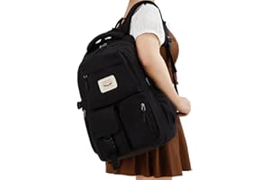 FIORETTO schulrucksack Teenager Mädchen Damen Schulranzen Schultasche School Bag Rucksack Schule 14" Laptopfach, Wasserabweisend & Leicht Schwarz