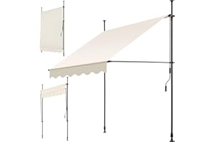 tectake Garden Patio Retractable Awning, Manual with Hand crank, Sun shade Canopy with UV and Rain Resistance, Clamp System with No Drilling Required - beige