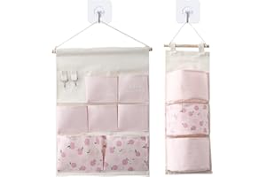 OUYIWEIMAOYI 2Pcs Borsa portaoggetti da parete， Borsa Portaoggetti da Parete 2 Stili Stoffa Organizzatore in Lino con Piccole Tasche per Casa Ufficio ，Appendere Facile da Appendere a Porte, Pareti, Armadi (Pink)