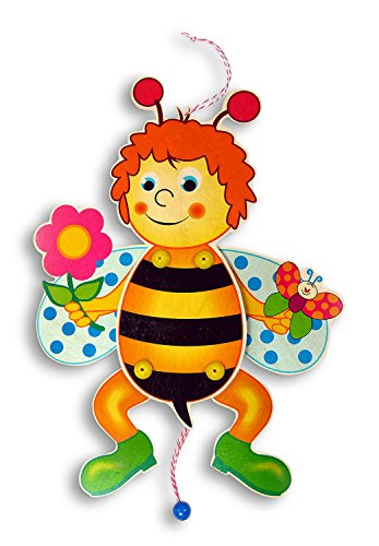 Hess Holzspielzeug 12430 Hampelmann Biene mit Blume aus Holz, Circa 40 x 17 x 3 cm - 2