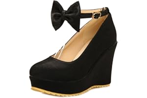 SJJH Women Marry Jane Shoes with High Inscreasing Heel and Thick Platform Wdding Party Shoes with Cute Bowtie