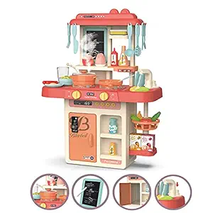 Bluebell Kitchen Set for Kids, with 42 Pcs, Realistic Lights & Sounds, Play Sink with Running Water,Dessert Shelf Toy for 3 Year Old Girls Kitchen Set for Kids Girls