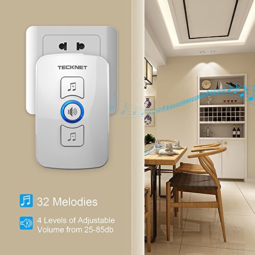 TeckNet Funk Türklingel Kit, Schnurlose Türklingel, 250m Reichweite, Plug In für Die Steckdose, Klingel und Klingelknopf Mit LED Anzeige - 6