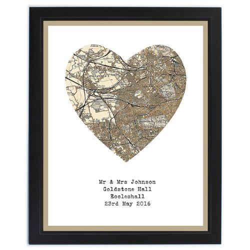 1896 1904 Revised Map Heart Framed Print Gifts, and, Cards Birthday, Gift, Idea Occasion, Gift, Idea Personalised