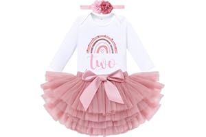 Baby Mädchen 1./2. Geburtstag Outfit Strampler+Prinzessin Tütü Tüllrock+Stirnband 3tlg Bekleidungssets Fotoshooting