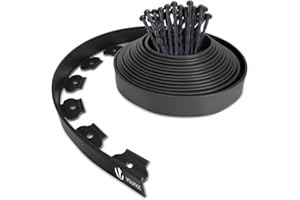 VOUNOT® Bordure de Jardin en Plastique 10 mètres avec 30 Piquets d'ancrage Bordurette de Pelouse Flexible Bordure de Gazon avec piquets Solides Idée de Jardin Hauteur 50mm, Epaisseur 4mm Noir