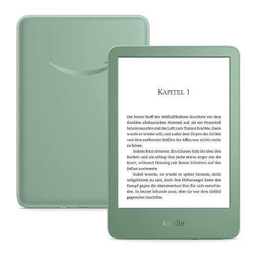 Amazon Kindle (16 GB) – Lightest and most compact Kindle with glare-free display, faster page turns, adjustable front light and long battery life – Without Ads – Matcha green