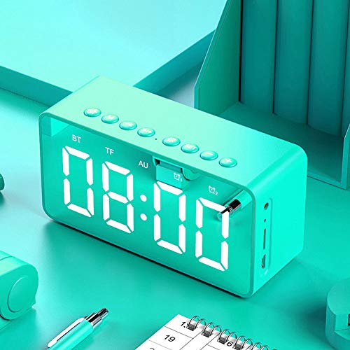 Preisvergleich Produktbild Xiaoqingren Tragbarer drahtloser Bluetooth-Lautsprecher-Uhr-Subwoofer-... Led Time Snooze Alarm,Grün